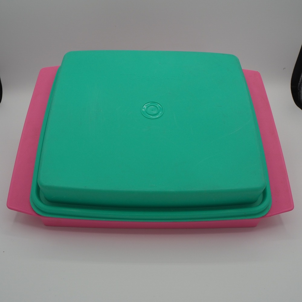 Vintage 90's Tupperware Deviled Egg Carrier 723-1 Pink Teal Kitchen Container